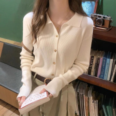 法式polo领针织衫秋冬女内搭毛衣打底衫春秋洋气V领上衣2025新款