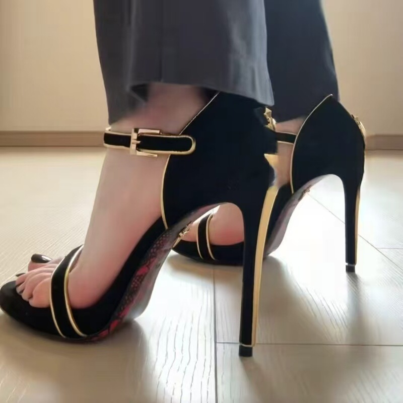 12cm Stiletto Heel Printed Red Sole Genuine Leather Sandals Women's Summer Sexy Royal Sister Waterproof Platform Super High Heel Sandals