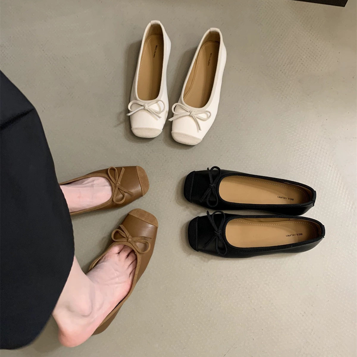 Балетки Dou Dou Shoes 2023 новый летний ретро нежный темперамент Феи Феи однотонные мягкие подсветки лёгкие одиночные туфли