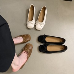 芭蕾舞豆豆鞋2023新款夏季復古溫柔氣質仙女一腳蹬軟平底淺口單鞋