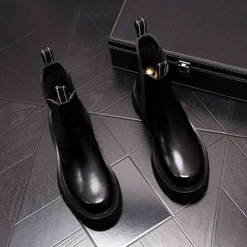Мужские ботинки челси на осень 2025 года, новинка, с круглым носком, утягивающие, средней высоты, на высоком каблуке, на толстой подошве, в стиле мартин.