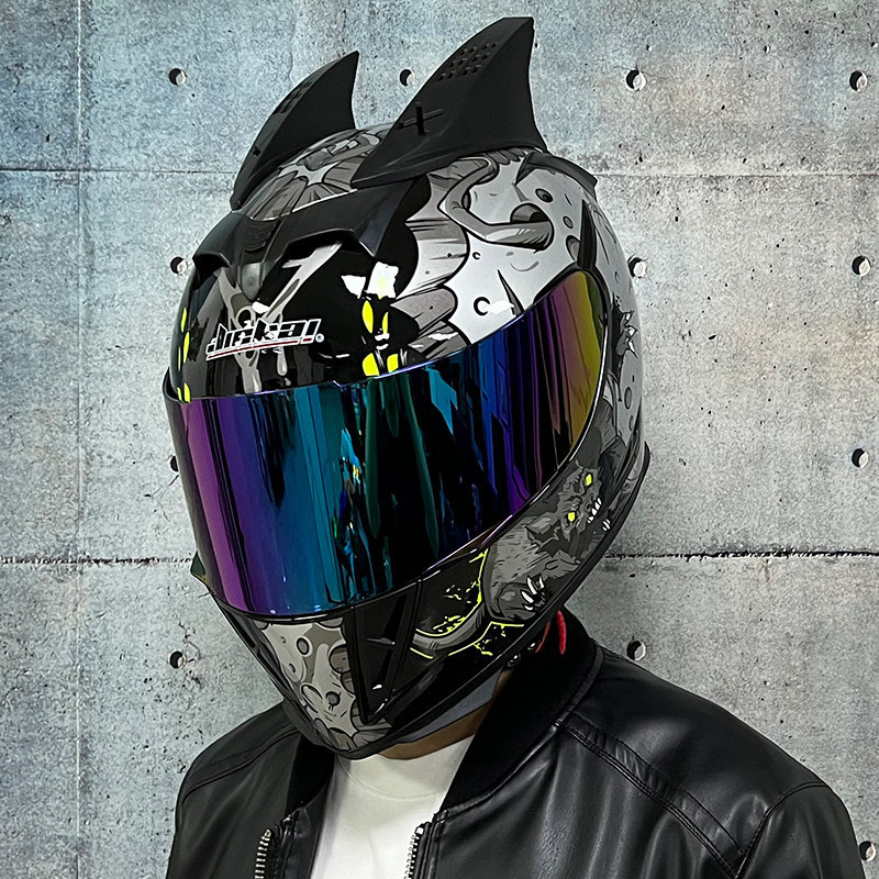 JIEKAI coche eléctrico bicicleta casco hombres y mujeres casco completo cuatro estaciones doble espejo bluetooth personalidad casco gris mentira carrera