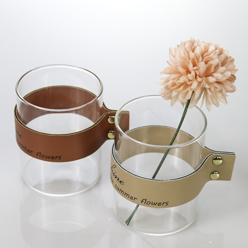 Nordic simple transparente de Cuero Creativo florero de vidrio transparente flor seca hidropónico sala de estar decoración del hogar de la flor