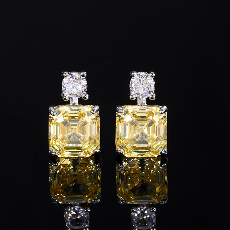 2024 nueva pagoda de simulación de joyería Zhuang Shengsheng corte princesa cuadrado diamante amarillo juego de diamantes rosados 10*10-8*8