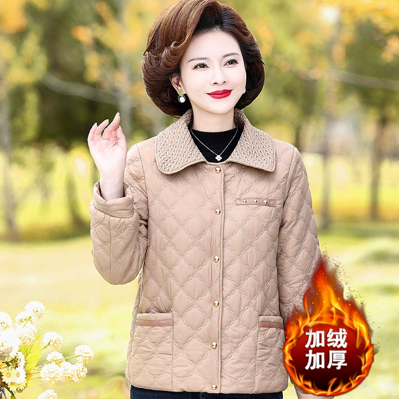 Осенне-зимнее утепленное хлопковое пальто для мам на флисовой подкладке, короткое хлопковое пальто в стиле Шанель для женщин среднего и пожилого возраста KAK-671