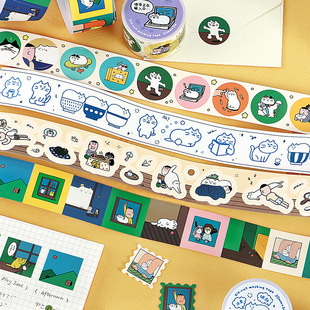Note For×Matsugoda Co-Branded Die-Cut Tape Creative Cat Illustration Handbook Decoration Collage Material