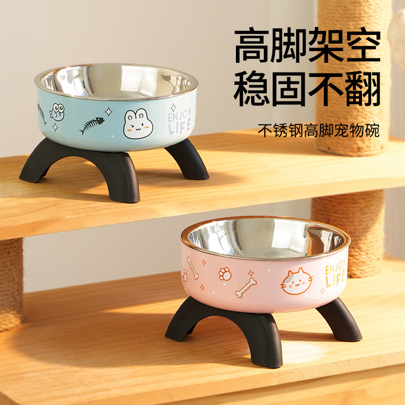 Tazón de patas altas para gatos, cuello para gatos, tazón de acero inoxidable para mascotas, tazón antideslizante para perros, nuevo tipo de comida para perros transfronteriza