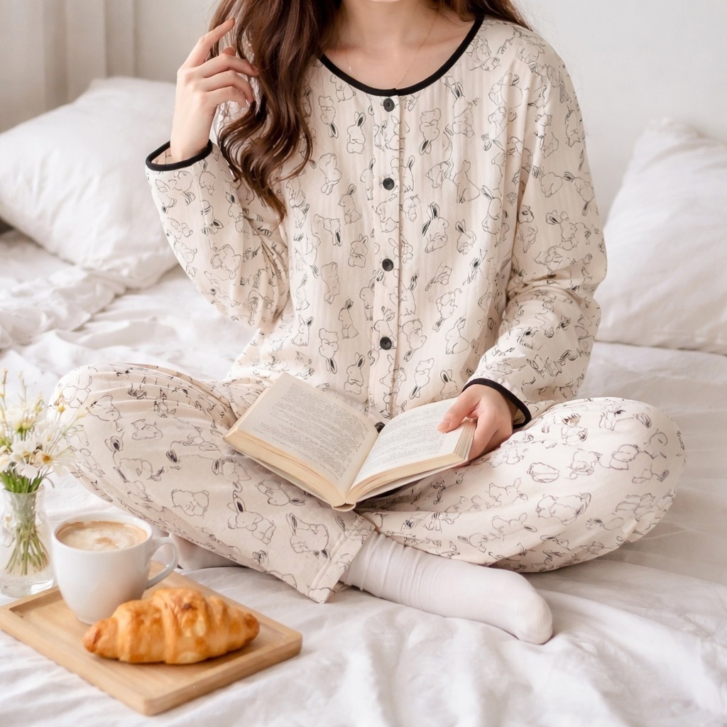 Japón lindos Jade Gui perro aire algodón otoño invierno abrigo pijamas damas engrosadas algodón de manga larga conjunto de ropa para el hogar