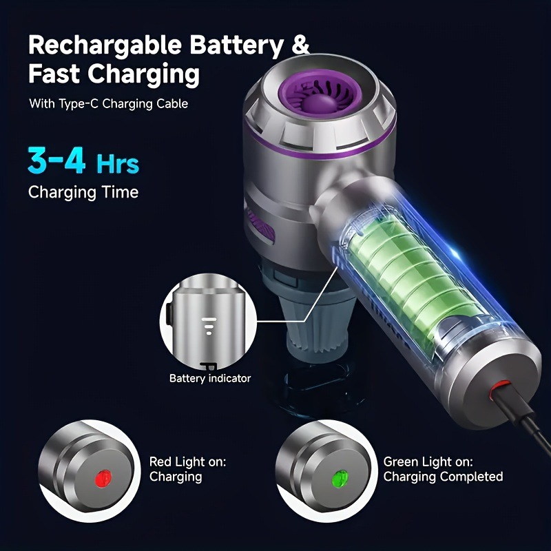 Car-Mounted High-Suction Vacuum Cleaner with Wireless Power Display, Portable Brushless Motor, Household Handheld Dust Remover and Blower