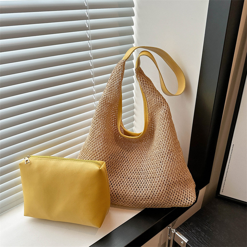 Bolsa de paja de gran capacidad para mujeres 2024 nueva bolsa de paja de playa de vacaciones trenzada cesta de verduras de viaje bolsa de cubo de agua