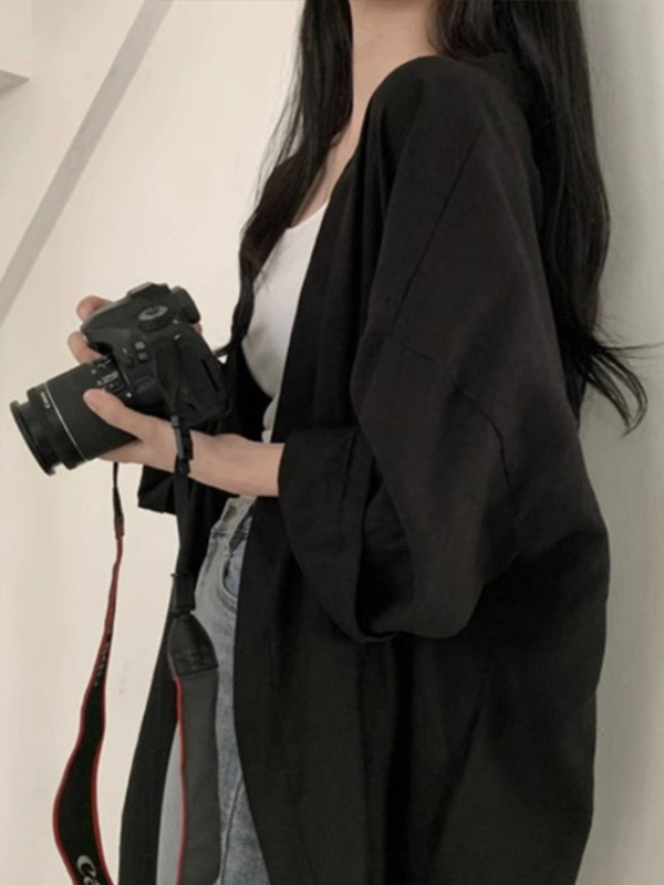 日系苎麻薄款衣女款夏季中长款垂感衬衫外套宽松外穿开衫上衣|undefined