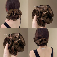 マルーンブラウン！サテンフリルヘアゴム！女性のための超質感のヘアゴム 2025 新しいヘアロープヘアスタイラー
