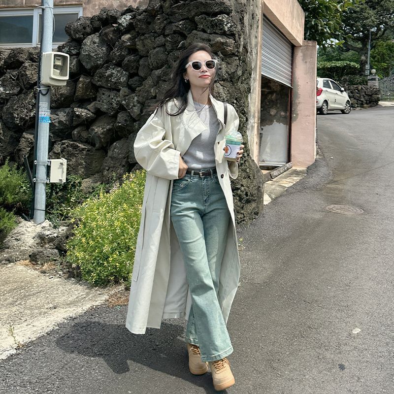 奶白色立领风衣女2025年春秋新款韩版设计感宽松单排扣收腰外套潮|undefined