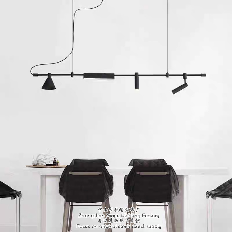 Lámparas del restaurante Lámparas de diseño artístico minimalista Tienda creativa Recepción de la isla de ventanas industriales barra de sensación larga Negro