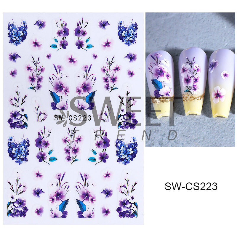 Ventas transfronterizas de pegatinas de uñas al por mayor primavera y verano nuevas flores secas de acuarela flor de lavanda pegatinas de uñas 3D