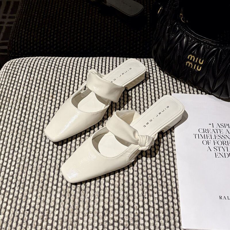 25803 Women's Summer Open-Toe Mules for Outdoor Wear, 2026 New French Style Square-Toe Chunky Heel Slip-On Mules