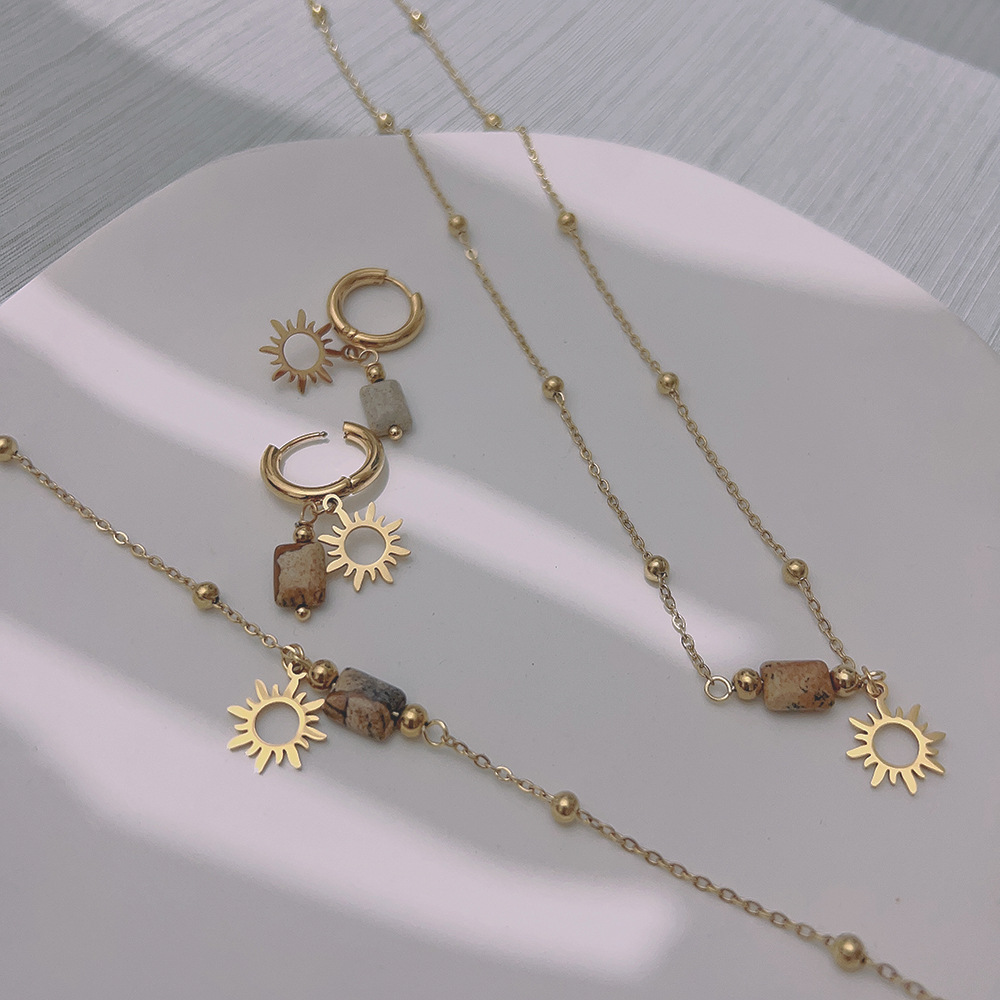 Brass Chain Material Daily Occasion Fashion Sun Square Stainless Steel Plating Hollow Out Women's Bracelets Earrings Necklace