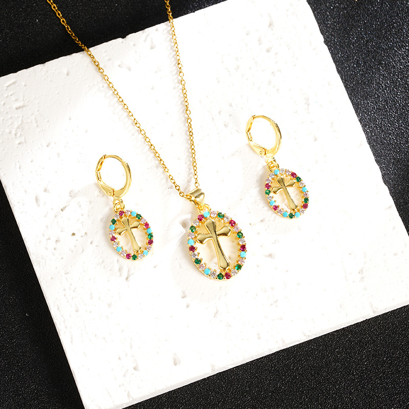 Collar de oro de arena antigua, personalidad, color de lujo ligero, anillo de diamantes, pendientes de cruz, estilo europeo y americano, joyería que no se desvanece durante mucho tiempo