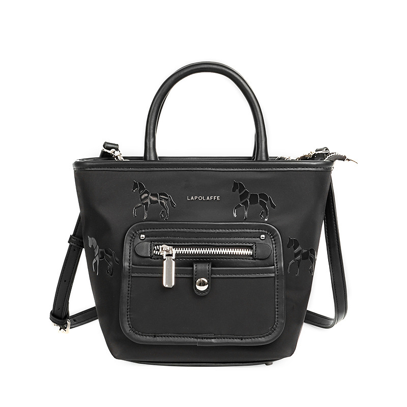 Mujeres bolso de nylon neutro impresión negro impermeable bolso de balde LP7203#