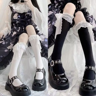 Japanese jk skinny lace lolita socks women's bowknot lolita mid-calf socks spring, autumn and winter