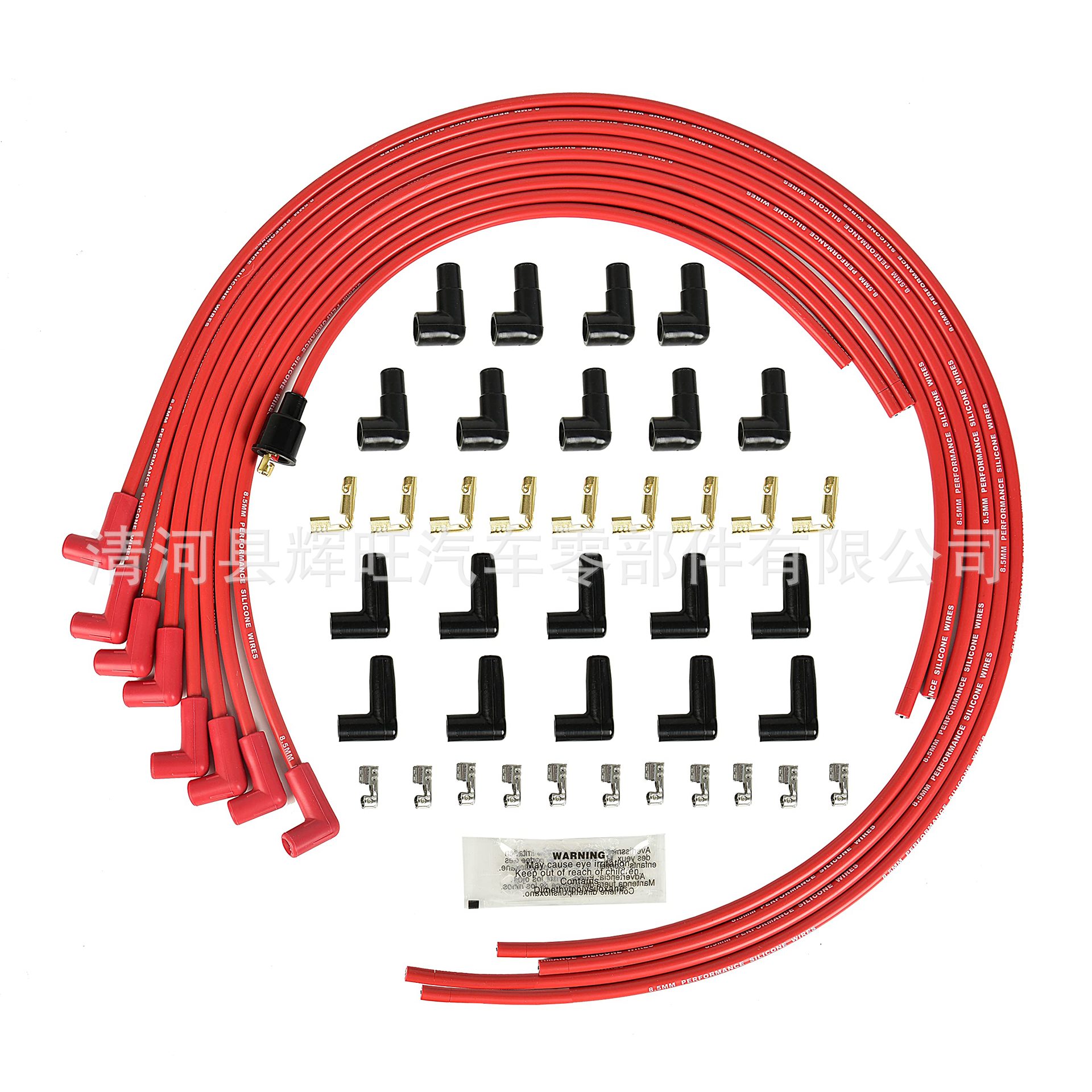 8mm Spark Plug Wire Set with Red Silicone Sheath and 90-Degree Elbow, Can Replace Rlp-4041