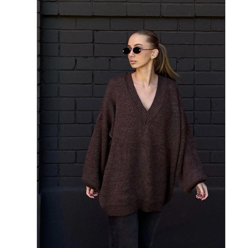 2026 Model Large V-Neck Loose Knit Sweater European and American Style Cross-Border Fashion Plus-Size Long-Sleeve Pullover Sweater Top 2026 Model Large V-Neck Loose Knit Sweater European and American Style Cross-Border Fashion Plus-Size Long-Sleeve Pullover Sweater Top