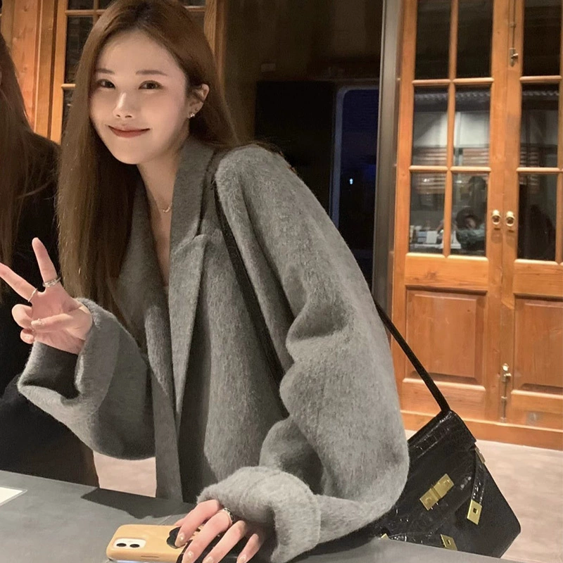 2025 весна и осень новый стиль Hепберн высокого уровня чувство маленький серый двухсторонний шерстяной шерстяной пальто для женщин