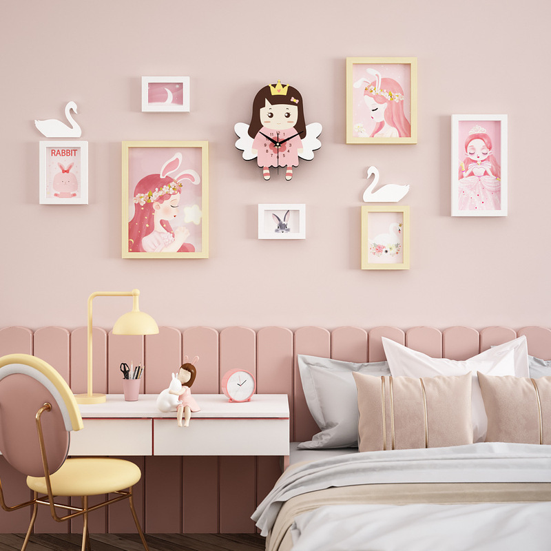 JCZ1 Children's Room Pink Princess Photo Wall Bedroom Decorative Painting Combination Photo Frame Girl Cartoon Bedside Background Wall