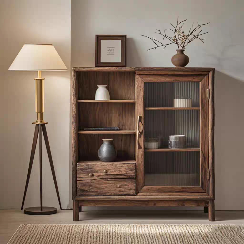 Wabi-Sabi Style Old Elm Weathered Board Tea Cabinet New Chinese Style Home Storage Floor Cabinet Office Storage Box Sideboard