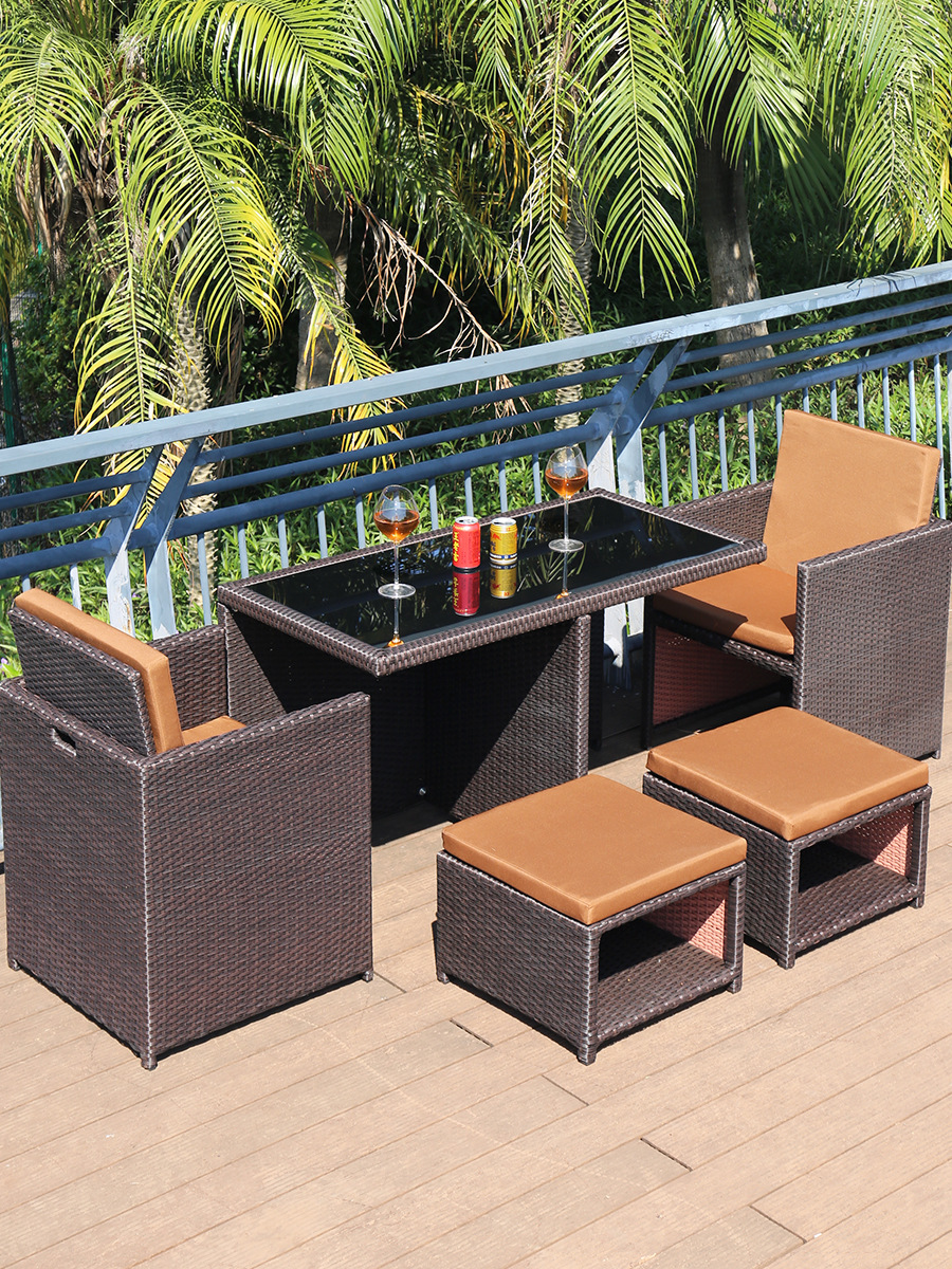 戶外藤椅三件套組合花園庭院休閒小陽台桌椅室外家具藤編桌椅茶几