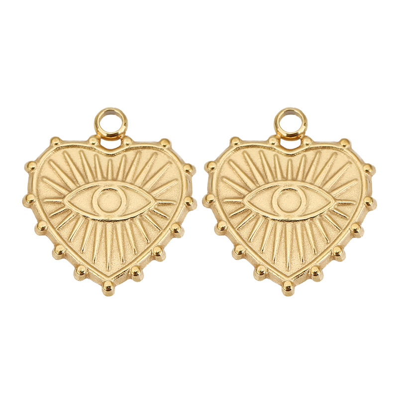 18g Weight 5 PCS/Package 15*16mm 304 Stainless Steel 18K Gold Plated Devil's Eye Heart Shape Pendant