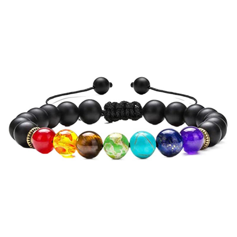 Cruz-frontera Venta caliente de siete pulsos de aleación de joyería pulsera colorida piedra volcánica turquesa Ojo de Tigre yoga pulsera tejida pulsera
