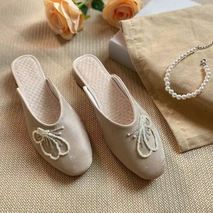 311 pearl butterfly holder autumn handmade slippers. Low Heel Chanel Style Commuter Mom Shoes Shallow Mouth Pearl