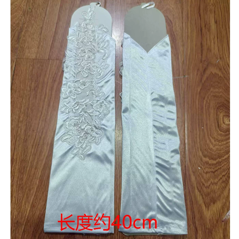 Short Lace Bridal Gloves with Pearls and Bow, Wrist-Length Elegant Wedding Accessory