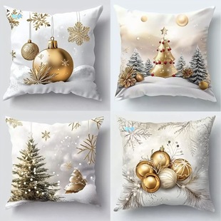 4 Christmas Pillow Covers Gold Christmas Tree Pattern Cross-Border