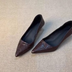 既製品版～フレンチスタイルの子猫ヒールパンプス、通勤用プロシューズ、万能スリッポンポインテッドトゥハイヒール