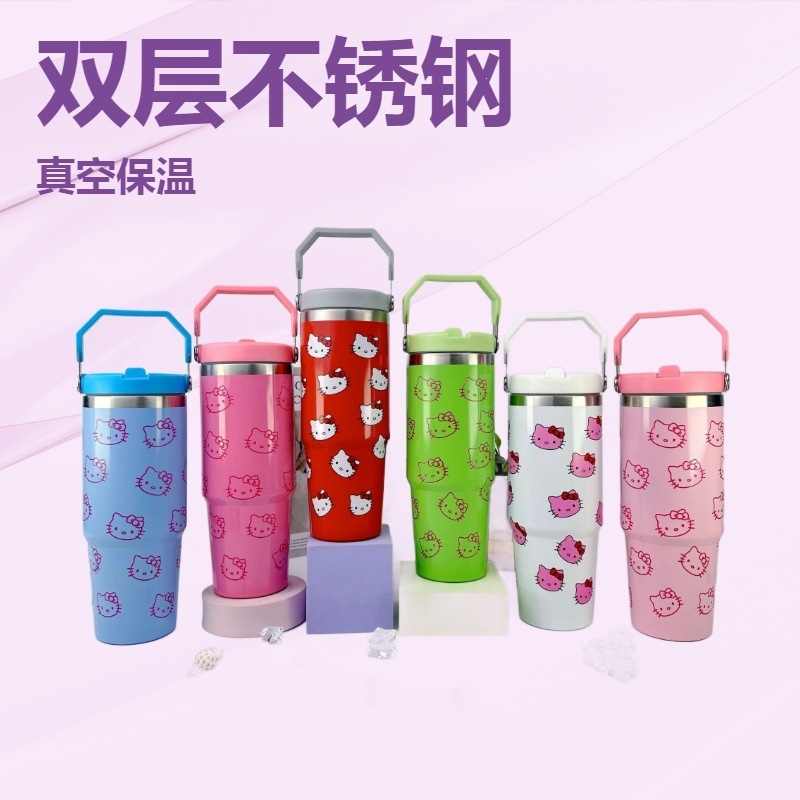 Nuevo 30oz taza de automóvil 304 acero inoxidable vacío aislamiento frío taza de mano cartón kt gato taza de automóvil hielo