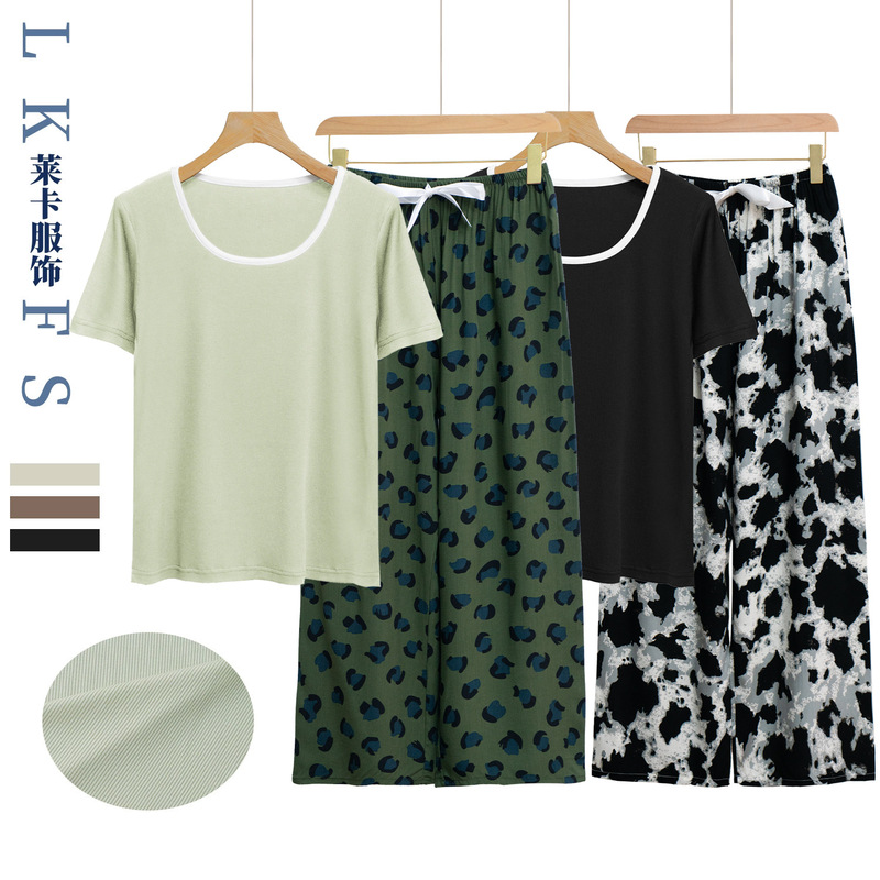 European and American Cross-Border Women's Pajamas Short-Sleeved Long Pants Set Foreign Trade New Chinese Style T-Shirt Floral Pants Loungewear Direct Supply European and American Cross-Border Women's Pajamas Short-Sleeved Long Pants Set Foreign Trade New Chinese Style T-Shirt Floral Pants Loungewear Direct Supply