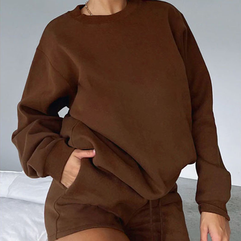 Women's Round Neck Pullover Sweatshirt Long Sleeve Solid Colour_voghion.com