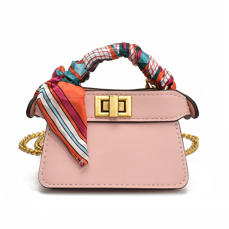 Cadena de moda bolso para niños estilo occidental mini cinturón bufanda de seda bolso de niña con cerradura de doble cara bolso de accesorios para niños y niñas