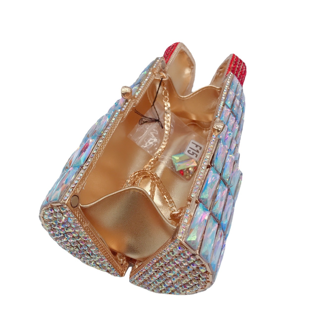 Túi clutch nữ đính đá kim cương cầm tay dự tiệc — 6 # Đen Đỏ