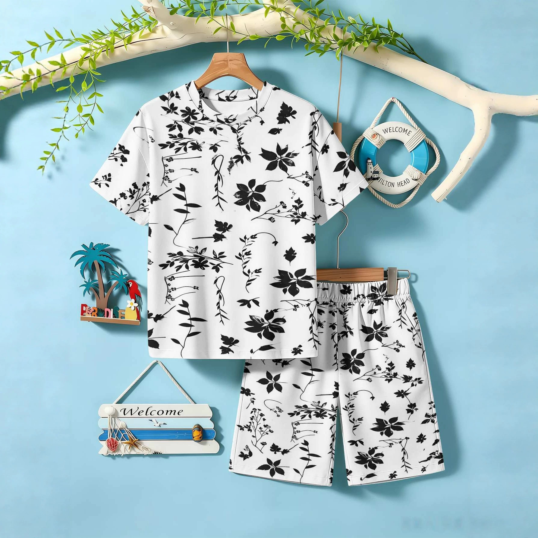 Ensemble T-shirt et short garçon style européen/américain, vente flash été, direct usine, impression 3D._voghion.com