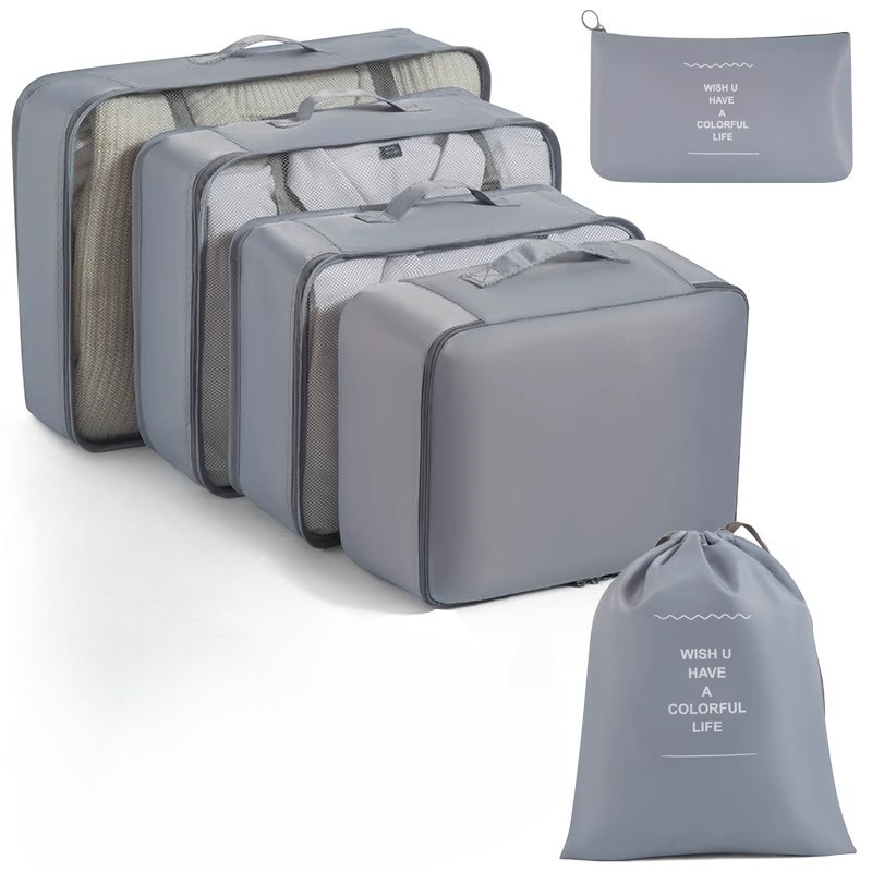 Juego de sarga de 7 piezas, equipaje, ropa, bolsa, bolsa de almacenamiento de gran capacidad, bolsa de lavado, bolsa de almacenamiento de viaje multiusos