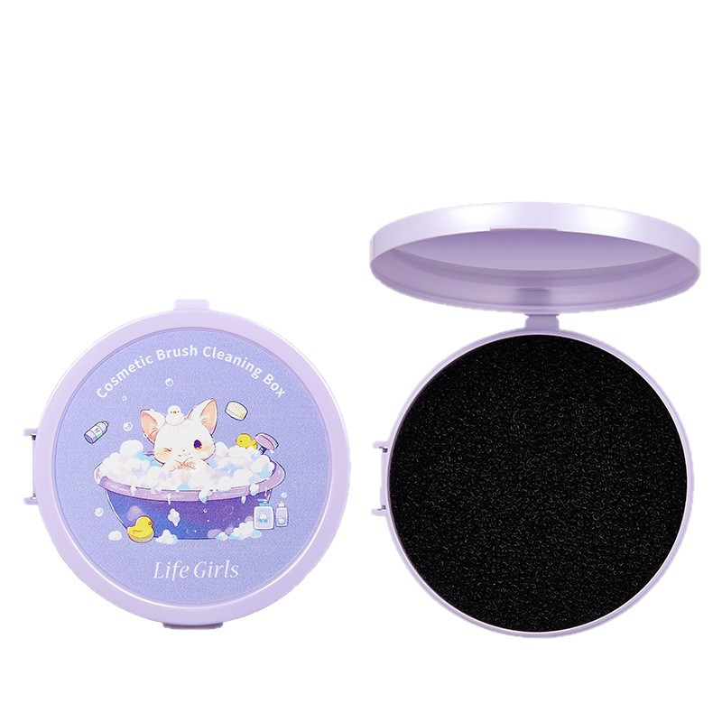 LifeGirls Brochas de maquillaje Caja de limpieza Flip Anti-capa Limpieza en seco rápida y lavable Cepillo de esponja de limpieza perezosa