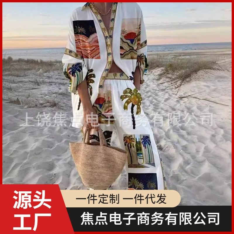 Женская модная рубашка с длинным рукавом, 3D цифровая печать, индивидуальный пошив (POD), для трансграничной торговли Amazon и AliExpress, 2024