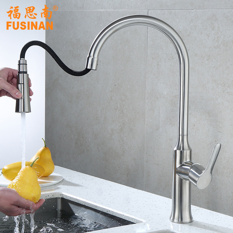 Cross-border Amazon kitchen drawing faucet vegetable basin cold and hot water dual-mode water outlet telescopic sink mixing valve