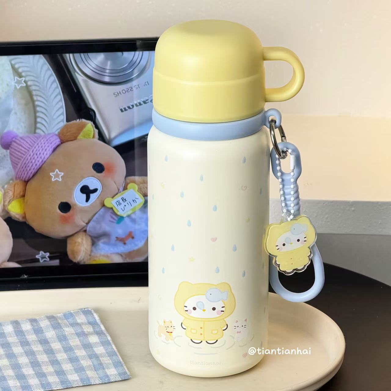 2025 New 316 Stainless Steel Cute Large Capacity Ins Girls Straw Three Drinking Cup Niche Cartoon Thermos Cup