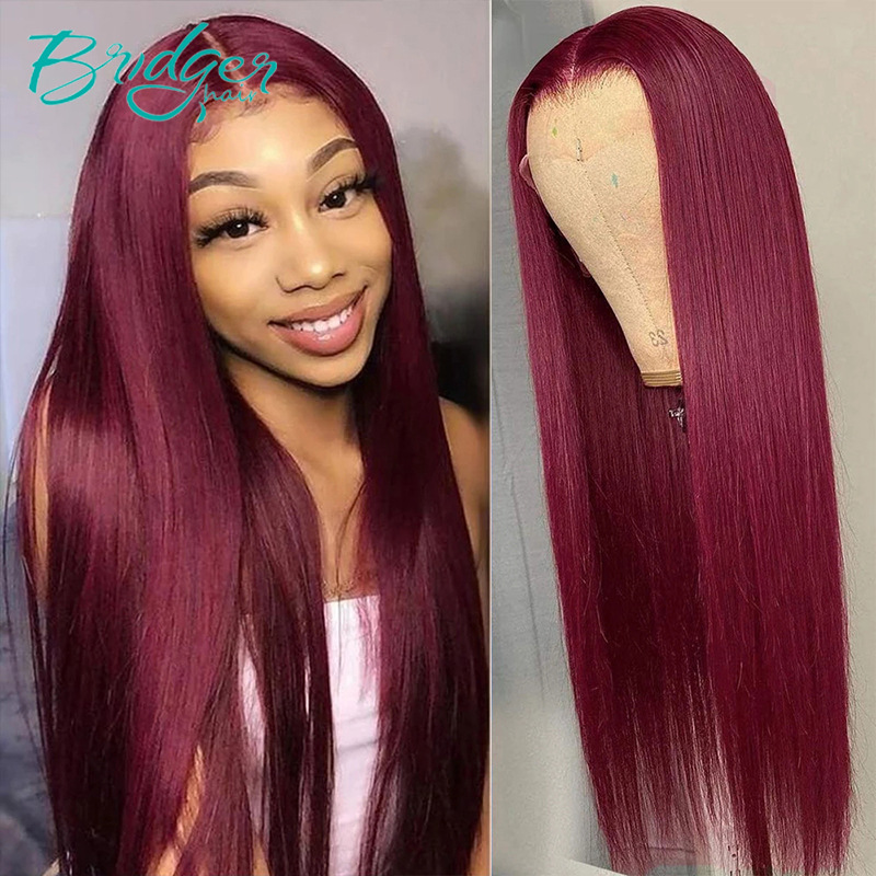 13*4 Lace Hoofddeksel Menselijk Haar Kleur Diep 99J Menselijk Haar kant frontale pruiken_voghion.com