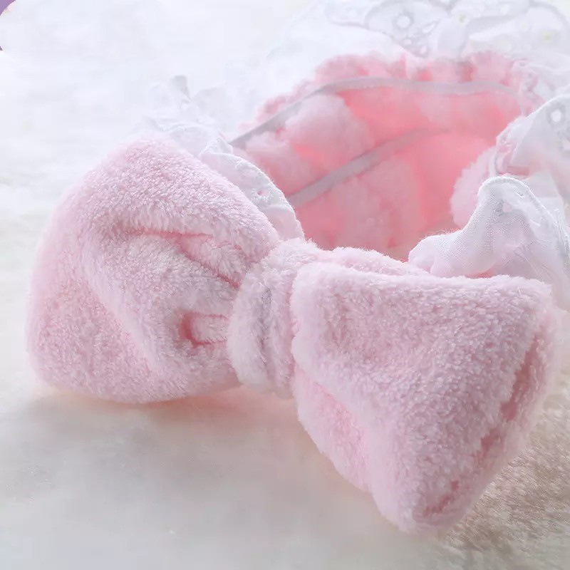 [Entrega de una pieza] ins japonés terciopelo coral suave arco vintage oreja de madera encaje banda para el cabello