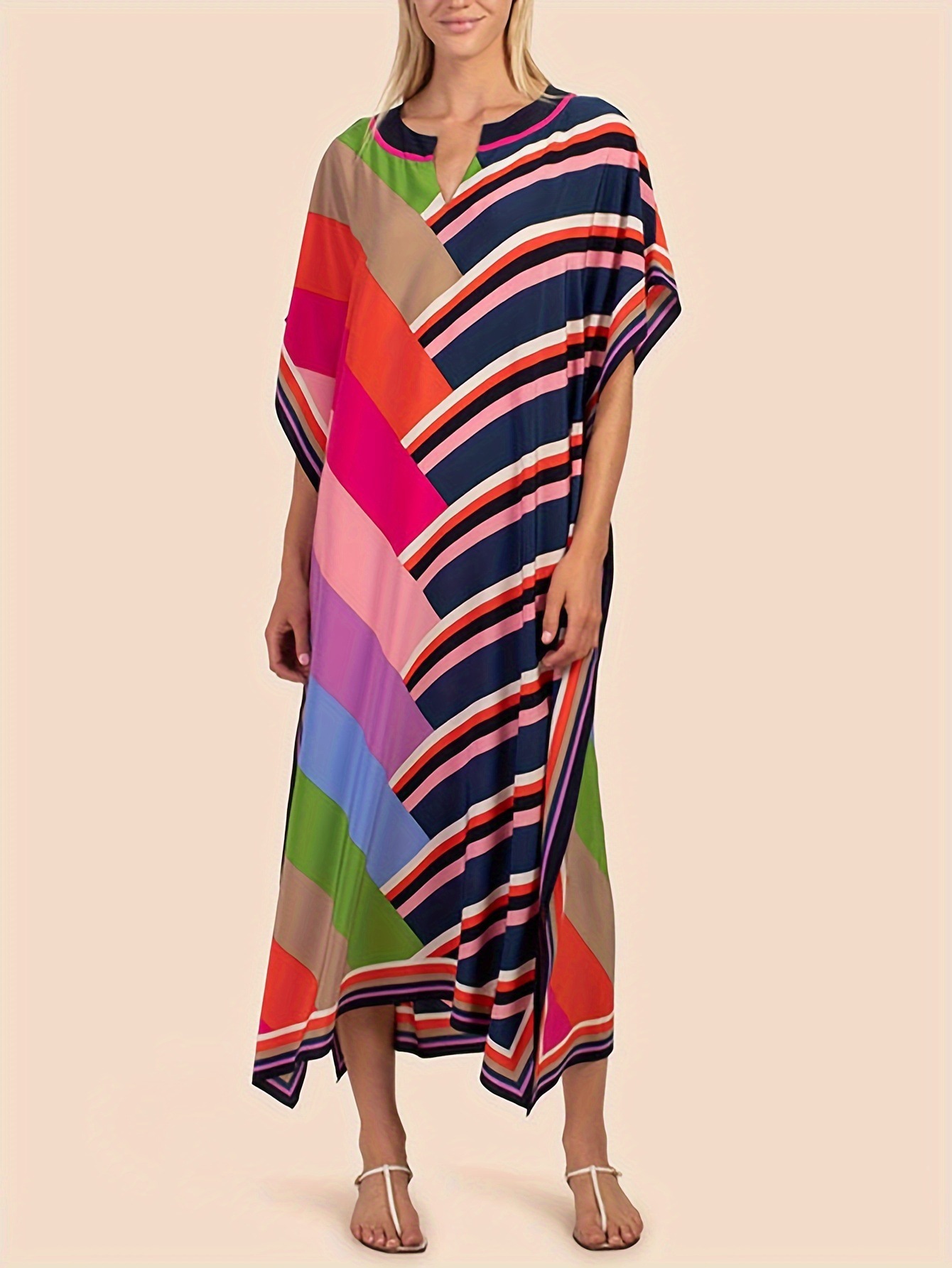 5D203 Falda de playa de vacaciones con estampado de crepé de flores europeas y americanas Falda larga suelta junto al mar Camisa de protección solar de bikini